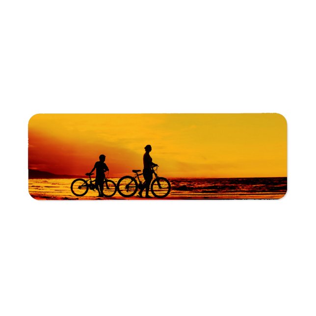 Mother and son biking at beach (Front)
