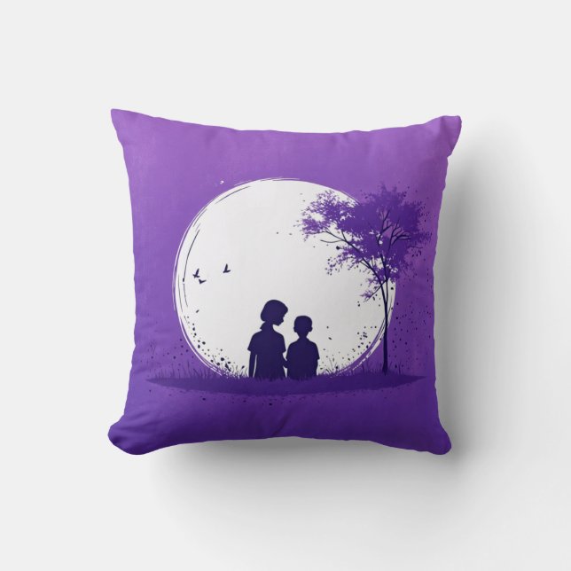 Mother and Son Bond - Serene Purple Moonlight Cushion (Front)