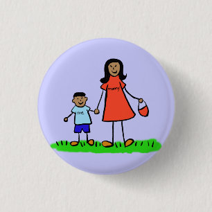 Mother and Son Custom Family Characters Pin Button