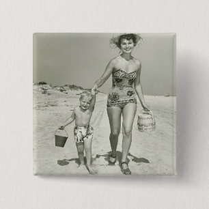 Mother and Son Walking 15 Cm Square Badge