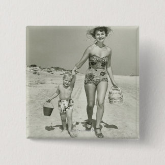 Mother and Son Walking 15 Cm Square Badge