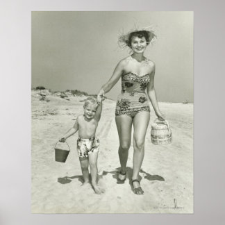 Mother and Son Walking Poster