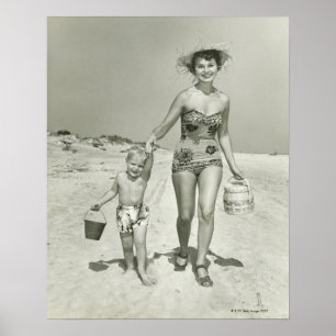 Mother and Son Walking Poster