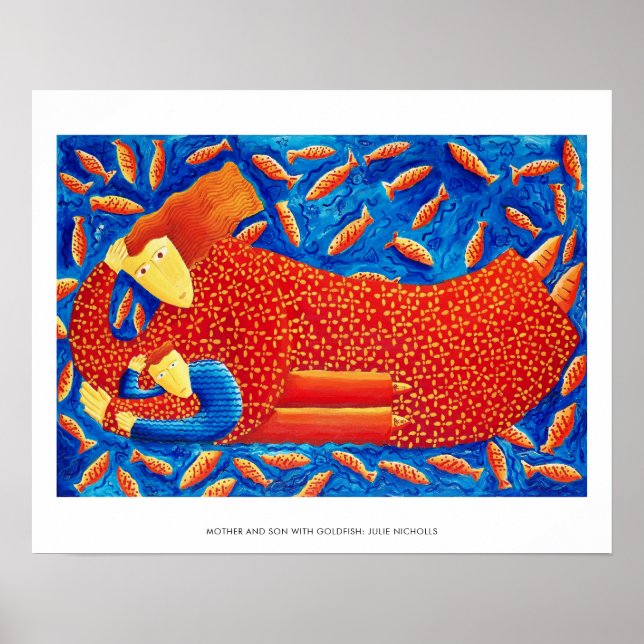 Mother And Son With Goldfish Modern Art Print (Front)