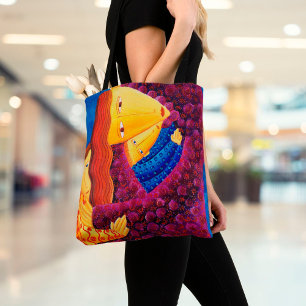 Mother and Sons Acrylic Painting Family Art Tote Bag