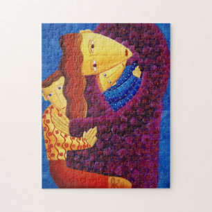 Mother and Sons Contemporary Family Painting Jigsaw Puzzle