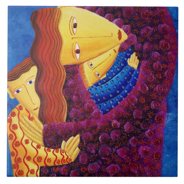 Mother and Sons Painting Family Art Ceramic Tile (Front)