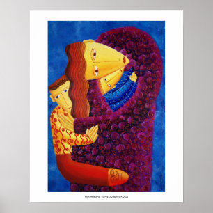 Mother and Sons Painting Family Art Print