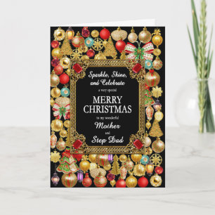 Mother and Step Dad Merry Christmas with Ornaments Holiday Card