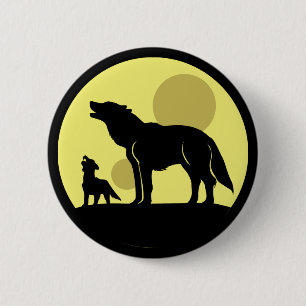 Mother and Wolf Pup 6 Cm Round Badge