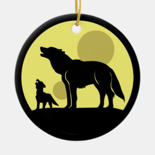 Mother and Wolf Pup Ceramic Tree Decoration