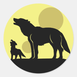 Mother and Wolf Pup Classic Round Sticker