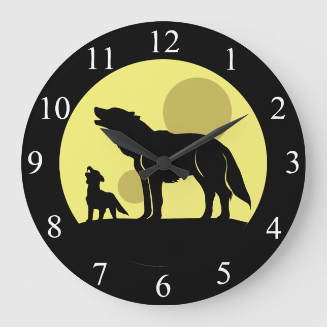 Mother and Wolf Pup Large Clock (Front)