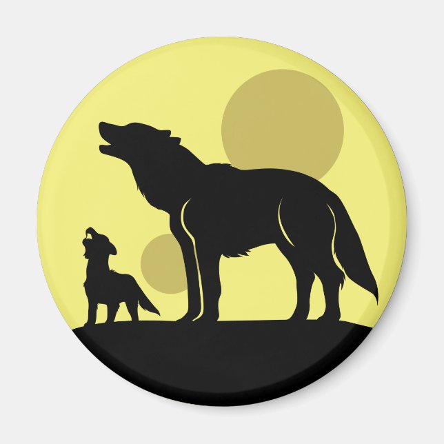 Mother and Wolf Pup Magnet (Front)