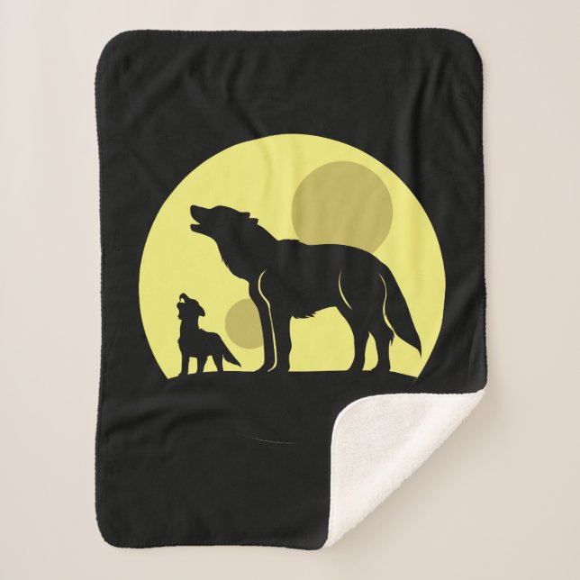 Mother and Wolf Pup Sherpa Blanket (Front)