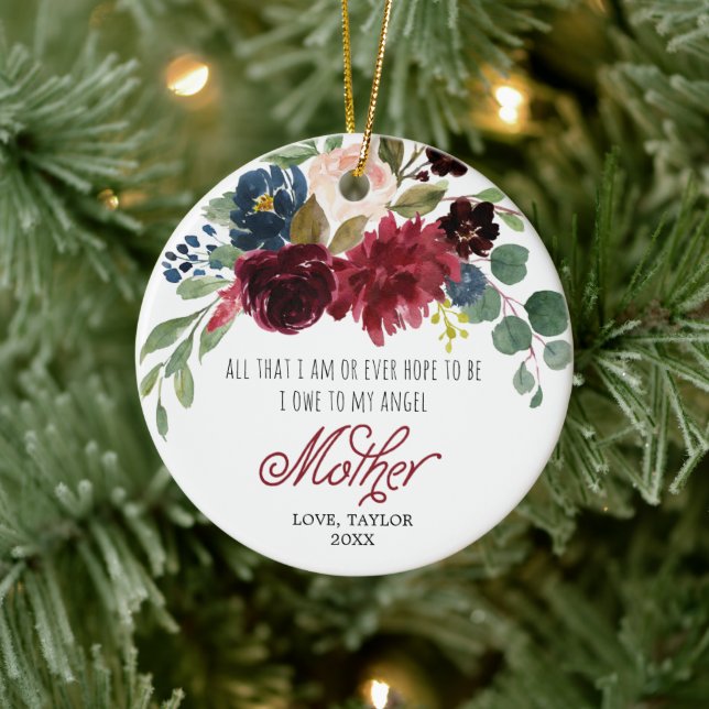 Mother Appreciation Personalised Marsala Floral Ceramic Tree Decoration (Tree)