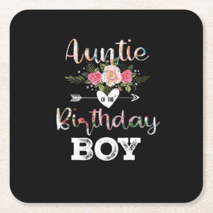Mother Art Auntie Of A Birthday Boy Square Paper Coaster