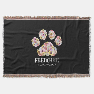 Mother Art Frenchie Mama Floral Paw French Bulldog Throw Blanket