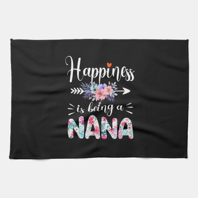 Mother Art | Happiness Is Being A Nana Floral Xmas Tea Towel (Horizontal)