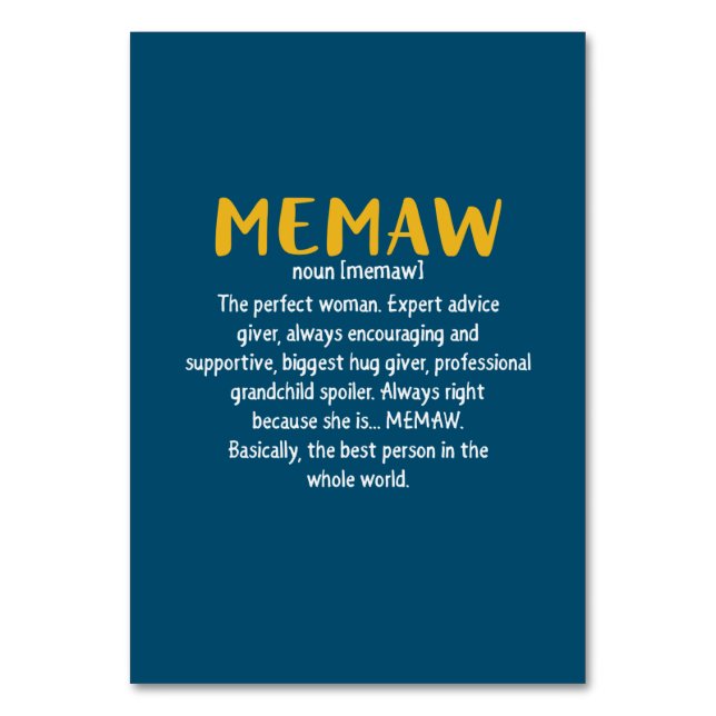 Mother Art Memaw Definition Table Number (Front)