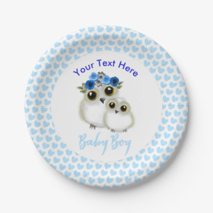 Mother Baby Cute Owl Baby Boy Shower Personalised Paper Plate
