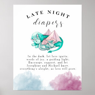 Mother Baby Dragon Baby Shower Late Night Diapers  Poster