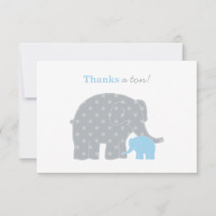 Mother Baby Elephant Blue Grey Dots Boy Thank You Card