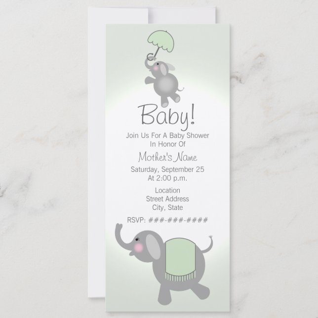 Mother & Baby Elephant Green Baby Shower Invite (Front)