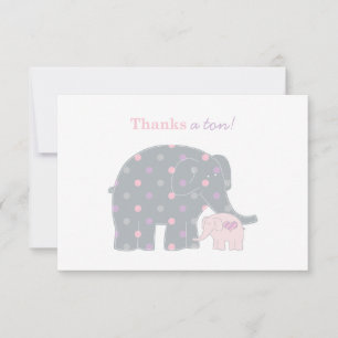 Mother Baby Elephant Pink Purple Dots Girl Thank You Card