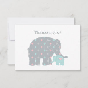 Mother Baby Elephant Teal Pink Dots Card