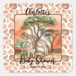 Mother  Baby Giraffe Safari Baby Shower Square Sticker