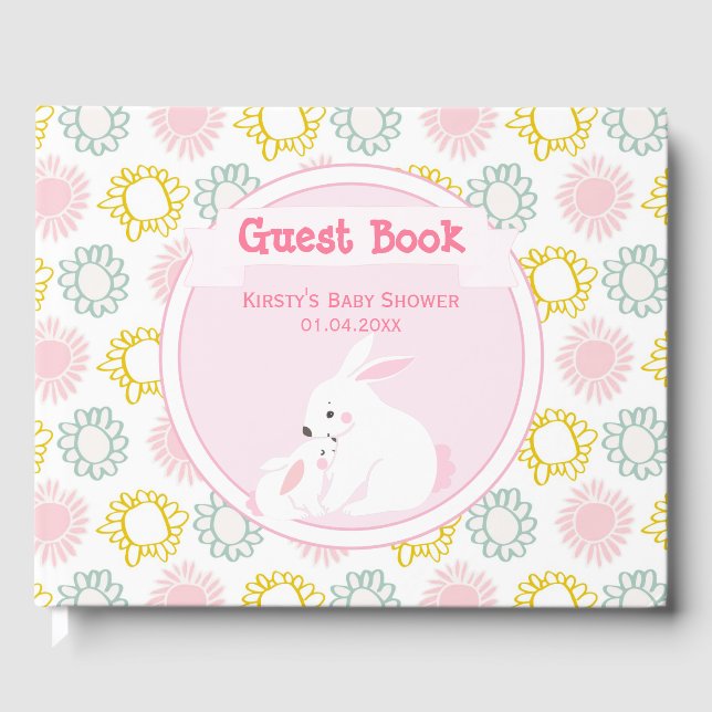 Mother & Baby Girl Bunny | Baby Shower Guest Book (Front)