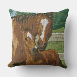 Mother Baby Horse Cross Stitch Style Cushion