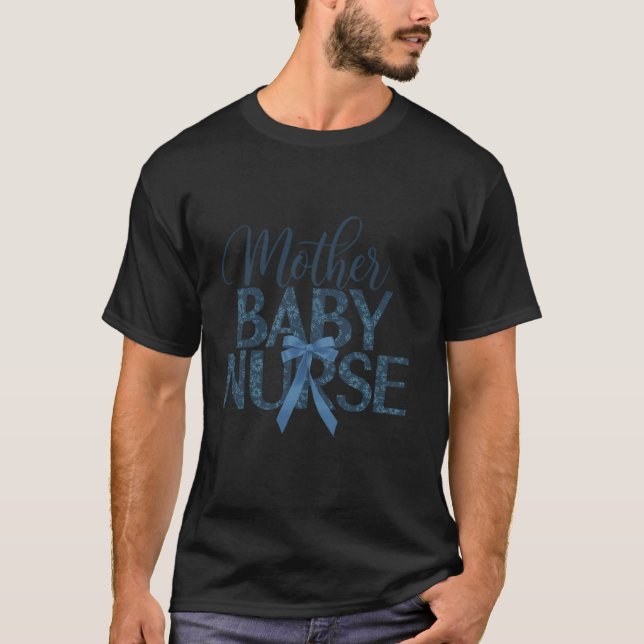 Mother baby nurse blue bow  T-Shirt (Front)