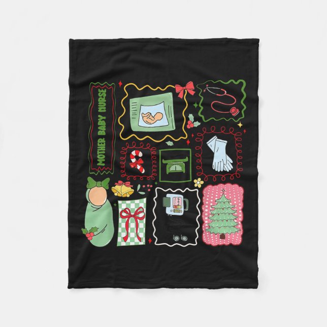 Mother Baby Nurse Christmas Stamp Postpartum Mater Fleece Blanket (Front)