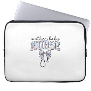 Mother Baby Nurse Floral Bow Shirt Design_1 Laptop Sleeve