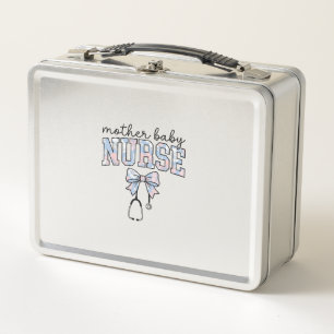 Mother Baby Nurse Floral Bow Shirt Design_1 Metal Lunch Box