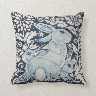 Mother, Baby Rabbit Spring Floral Navy Blue Unique Cushion