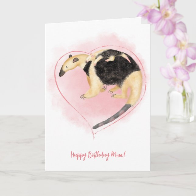 Mother & baby tamandua birthday card for mum (Orchid)