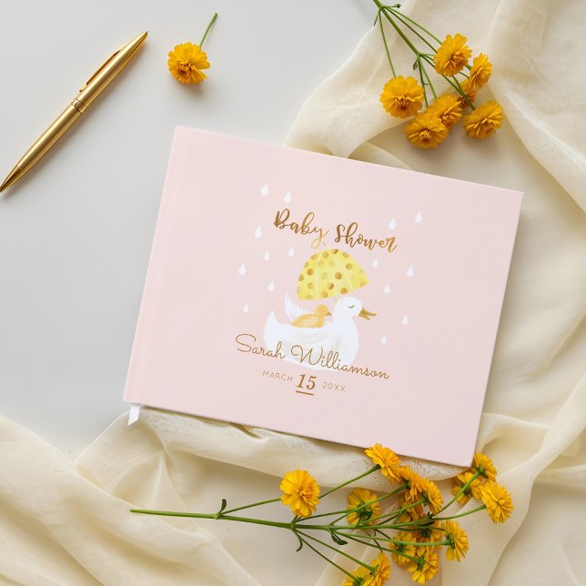 Mother & Baby Yellow Ducky Umbrella Blush Pink Guest Book (Mother & Baby Yellow Ducky Umbrella Blush Pink Guest Book)