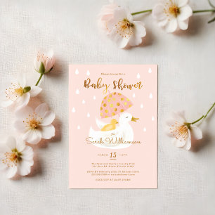 Mother & Baby Yellow Ducky Umbrella Blush Pink Invitation