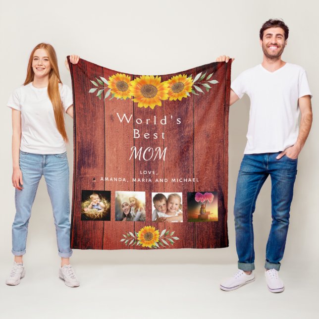Mother Best mum family photo collage rustic brown Fleece Blanket (In Situ)
