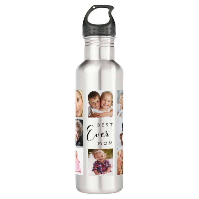Mother best mum photo collage kids children 710 ml water bottle (Front)