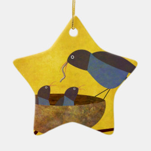 Mother Bird and Babies Ceramic Tree Decoration