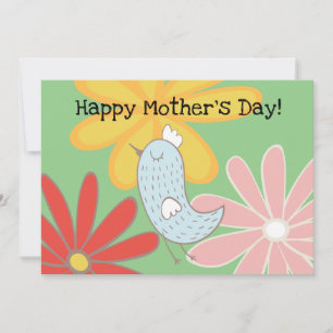 Mother Bird And Flowers Flat Holiday Card