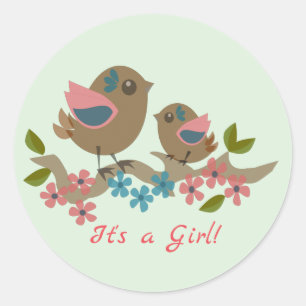Mother bird with baby and custom text classic round sticker