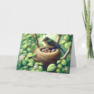 Mother Bird with Fledglings In Nest Card