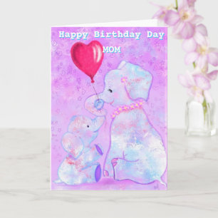 Mother Birthday Card with Elephant Mum and Baby