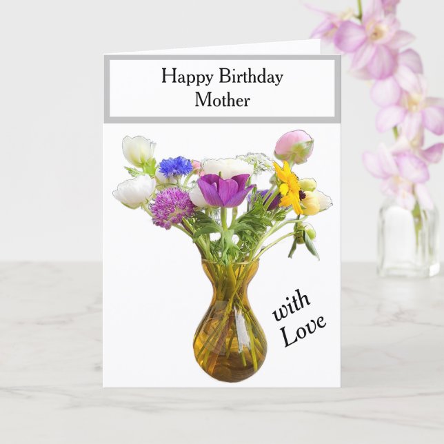 Mother Birthday Floral Pink Yellow White Card (Orchid)