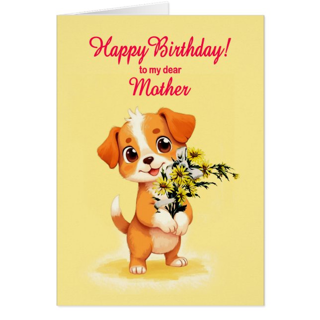 Mother Birthday Puppy and Flowers  (Front)